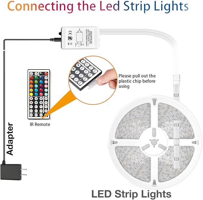 dalattin 32.8ft Led Strip Lights,RGB Led Lights for Bedroom Color Changing Light,Decoration for Bedroom Room Party,Halloween Decor with 44 Keys Remote,1 Roll of 32.8ft