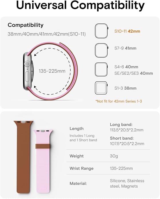 MOFT Snap Duo Watch Bands Compatible with Apple Watch, Quick Magnetic Wear, Duo-Color Design & Soft Silicone, iWatch Bands for Ultra 3/2/1, Series 11/10/9/8/7/SE/6/5/4/3/2/1, 38/40/41/42/44/45/46/49mm