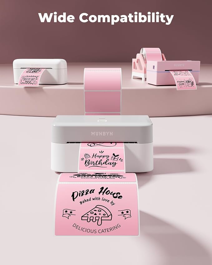 3x2 Inch Pink Thermal Labels+RW403B Bluetooth Shipping Label Printer