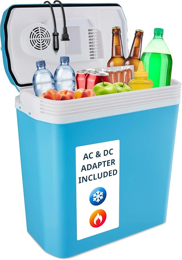 Ivation Electric Cooler & Warmer with Handle | 24 L Portable Thermoelectric Fridge for Vehicles & Trucks| 110V AC Home Power Cord & 12V Car Adapter for Camping, Travel & Picnics