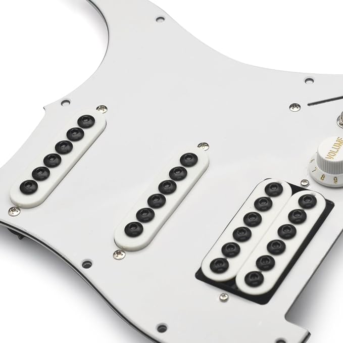 SAPHUE Prewired ST Pickguard Coil Pickups Adjustable Big Screws Loaded Electric Guitar Pickguard for Fender Strandard Straocaster Guitar Parts (SSH,White)