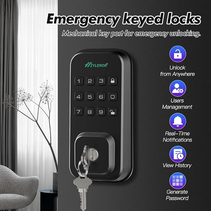 Keyless Entry Door Lock, Smart Lock for Front Door with Digital Keypad, Built-in WiFi Deadbolt, App Remote Control with Easy Installation, Upgraded Battery Life