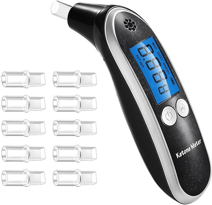 Ketone Meter & Breath Analyzer - Portable, Professional Home Breath Ketosis Meter Advanced Ketosis Breath Tester with 10 Mouthpieces | Breath Ketone Testing for Keto Tracking