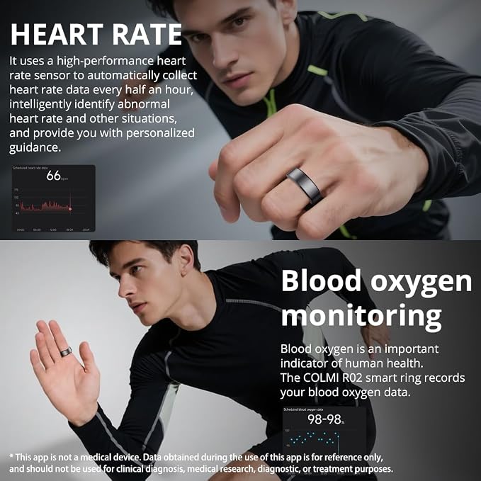 COLMI R02 Smart Ring, Smart Ring for Women and Men, No Subscription Fee, with a Charging Case, Supports Heart Rate, Blood Oxygen, Sleep Health Monitoring. (Black, 10#)