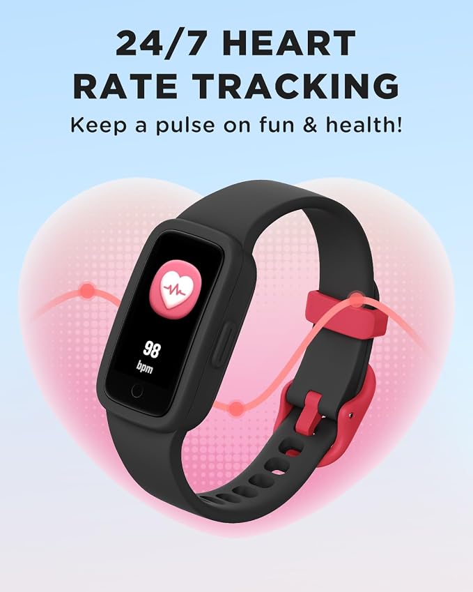 BIGGERFIVE Vigor 3 Kids Fitness Tracker Watch, AMOLED Screen, No App No Phone Needed, 3ATM Waterproof, Heart Rate and Sleep Monitor, Pedometer Watch, Sports Step Counter for Boys Girls Ages 5-15,Black