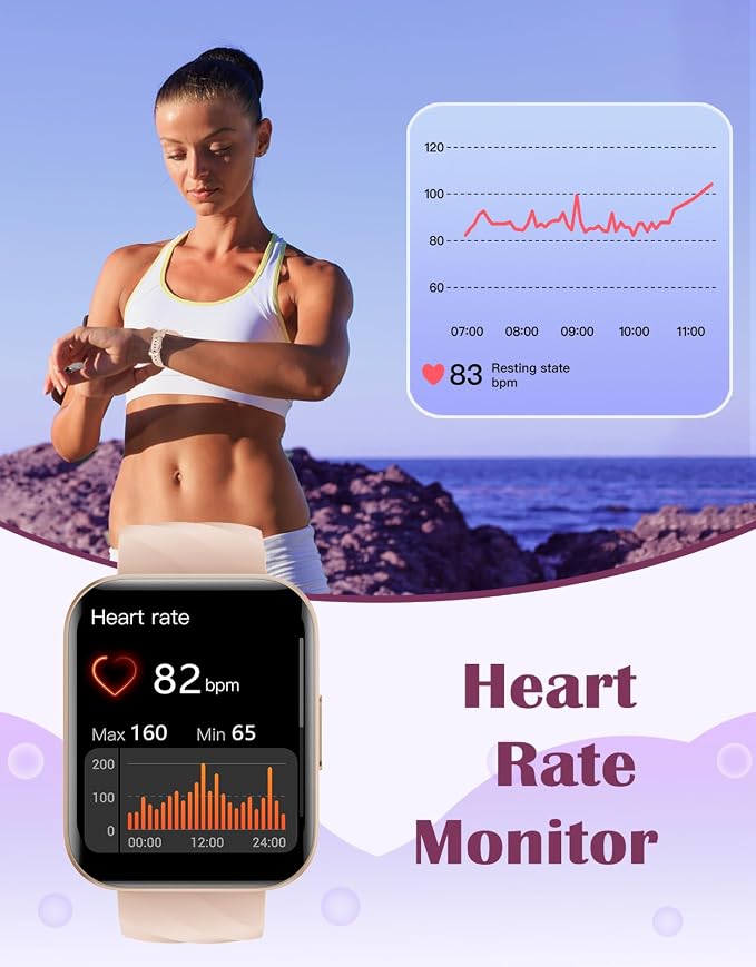 RUIMEN Smart Watches for Women Men (Answer/Make Calls) Compatible with iPhone/Android Phones, 1.85" HD Screen Fitness Tracker Heart Rate Monitor 100+ Sports Tracker Watch Waterproof (Pink)