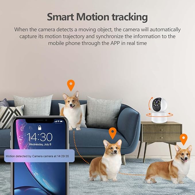 EVERSECU HD 2K 3.0MP WiFi Home Security Camera, 2.4G&5G WiFi Dog Camera, Humanoid Auto Tracking, 2 Way Audio, Night Vision, Compatible with Alexa, Baby Monitor Elder Pet Camera