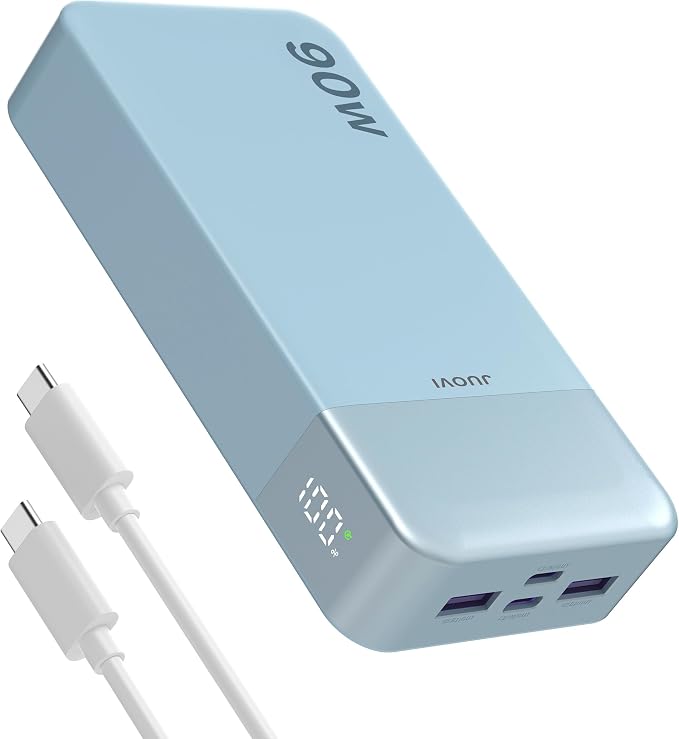 JUOVI Laptop Power Bank 20000mAh 90W USB C Portable Charger Fast Charging 4-Port(2C+2A) External Battery Pack for MacBook Laptop iPad iPhone Samsung Steam Deck, Perfect for Travel & Business