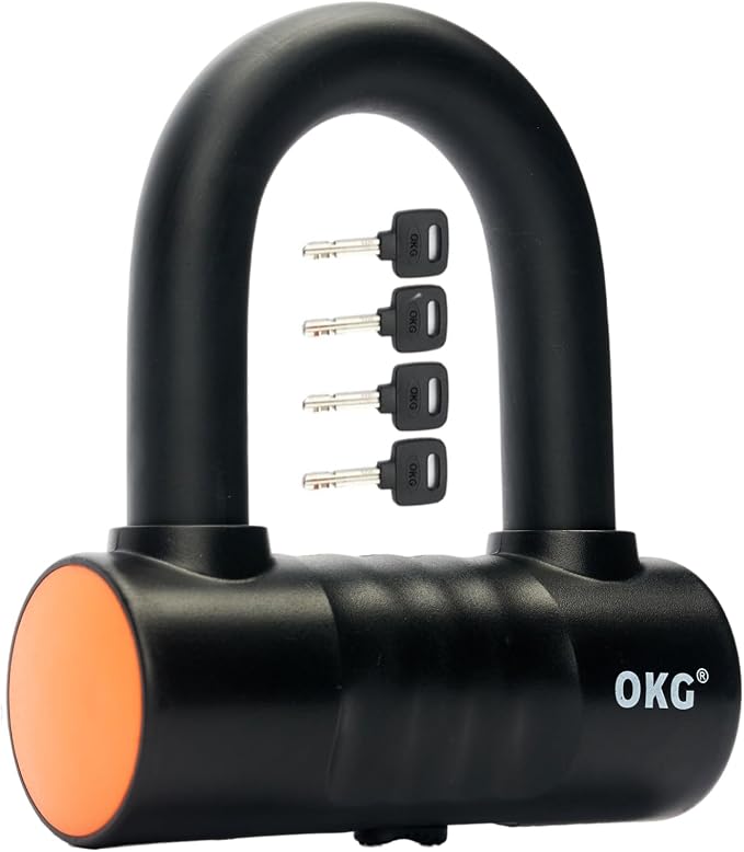 OKG Small U Lock - 4 Keys, Heavy Duty 18mm Hardened Alloy Steel Shackle - Anti-Cut/Anti-Pry Security Chain Lock for Motorcycle, E-Bike, Trailer (No Security Chain)
