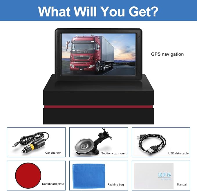GPS Navigator for Car Truck RV, 9-inch High-Definition Touch Screen，2025 Maps (Free Lifetime Updates), Support Voice Turn Direction Guidance/Speed and Red Light Warning/Custom Truck Routing（Black）