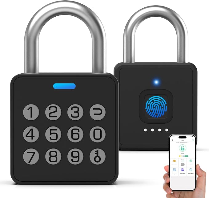 Eseesmart Fingerprint Locker Lock with Code, Combination Padlock Smart Fingerprint Biometric Keyless Combo Lock Waterproof for Outdoor Fence Gate Shed Gym School Locker Storage