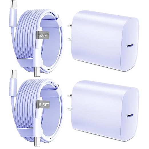 Phone 17 16 15 Charger Fast Charging Type C Chargers USB C Fast Charger Block & Phone 17 Charger Cord 6.6FT Long USB C Charging Cable for Phone 17/17 Pro/17 Pro Max/Air/Phone 16 15 Pro Max,Purple