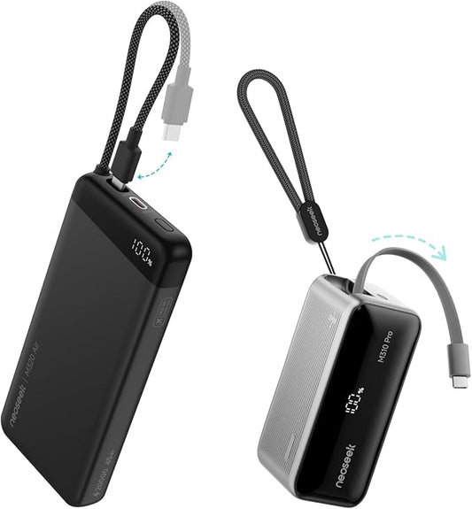 Ultra-Thin 45W Max 20,000mAh Power Bank with Built-in USB-C Cable Bundle with 45W Max 10,000mAh Power Bank with Built-in USB-C Retractable Cable