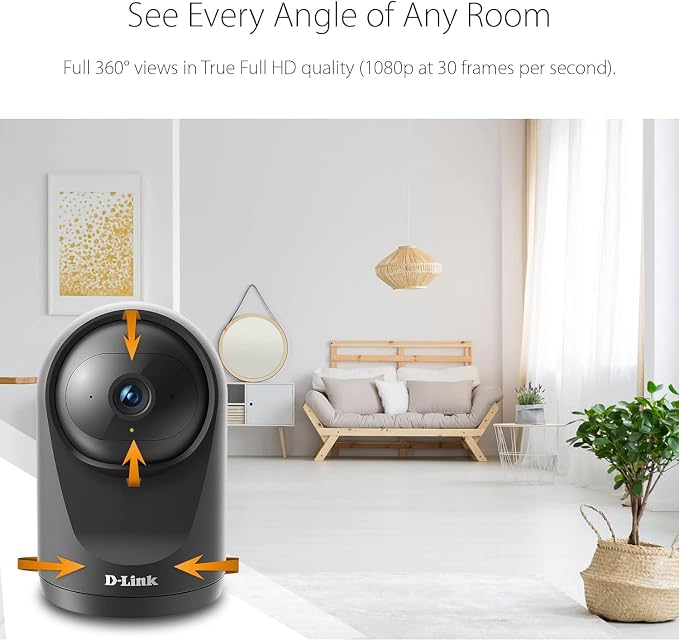 D-Link Pro Series Compact Full HD Pan & Tilt Wi-Fi Camera w/ 360 Degree View, Full HD 1080p Resolution, Sound & Motion Detection, 2-Way Audio, Cloud & Local Recording, Night Vision (DCS-6500LHV2)