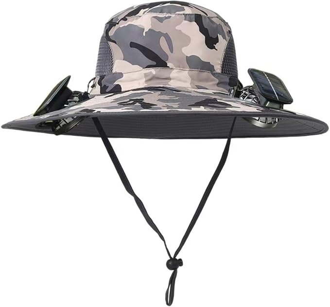 Wide Brim Solar Fan Outdoor Fishing Hat,Waterproof Hat with Two Solar Fan for Men/Women,Solar Fan Hat UPF50+