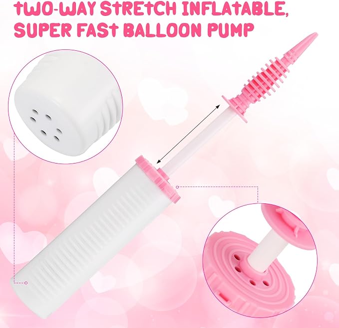16 Pcs Handheld Balloon Air Pump Inflator Air Pump for Balloons, 2 Way Dual Action Manual Balloon Inflator for Birthday Party Decoration Exercise Yoga Balls Pool Floats, 12 Inch (White and Pink)
