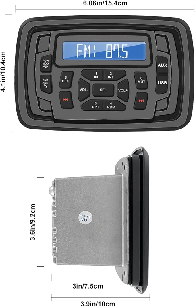 Marine Stereo Radio FM/AM USB for ATV UTV RZR XP900 Motorcycle Boat Golf Cart Truck SPA Powersports Car Vehicles Headunit Sound System Compatible with Bluetooth