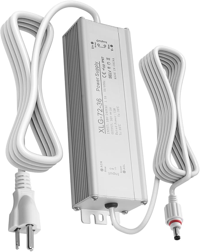 36V Waterproof Power Adapter Compatible with Govee H705D H705E H705F Permanent Outdoor Lights White Power Supply Cord Charger