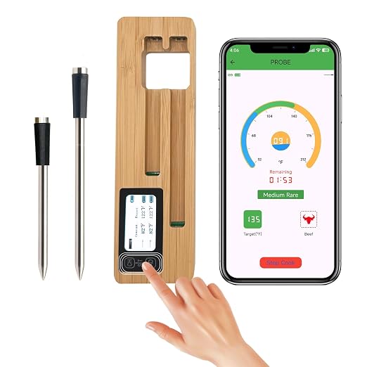 Wireless Smart Meat Thermometer - 656FT Bluetooth Range, 2 Probes, Rechargeable - Digital Cooking Thermometer for BBQ, Grilling, Oven, Smoker, Turkey, Beef - App Alerts & Monitor