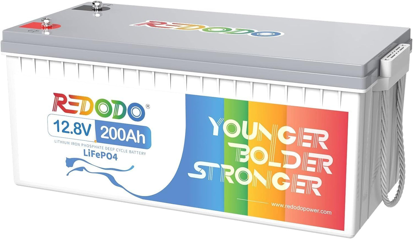 Redodo 12.8V 200Ah LiFePO4 Battery Lithium Battery with 100A BMS, 4000-15000 Deep Cycles & 10-Year Lifetime, Perfect for RV, Camping, Boats, Trolling Motor, Solar Home System, etc