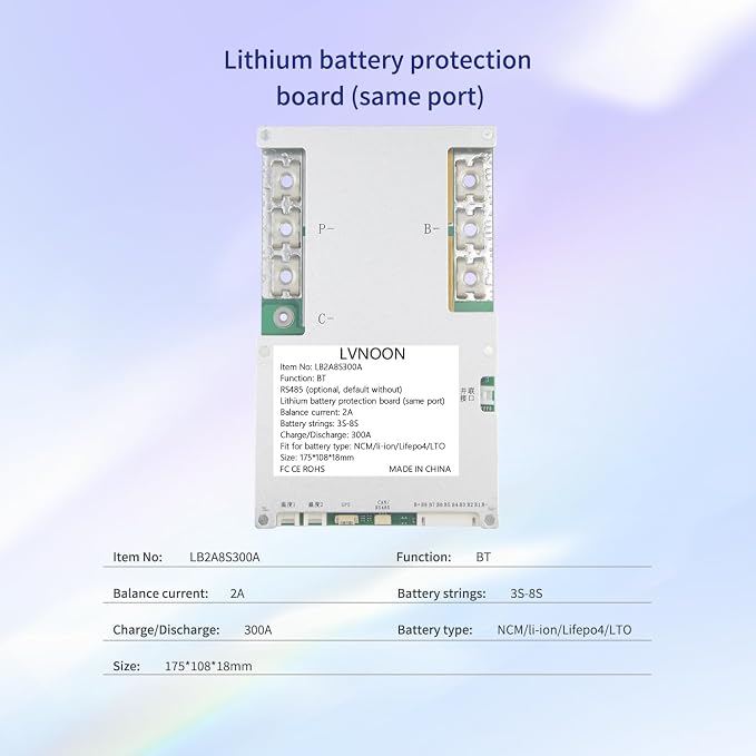 LB2A Smart Active Balancer BMS for Li-ion NCM LFP LiFePo4 LTO Battery Management System 3S 4S 5S 7S 8S 300A with APP Control 12V 24V (3-8S, 300A)
