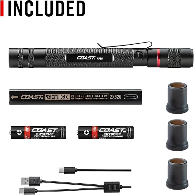 Coast HP3R 500 Lumen Rechargeable LED Penlight with Twist Focus, Green