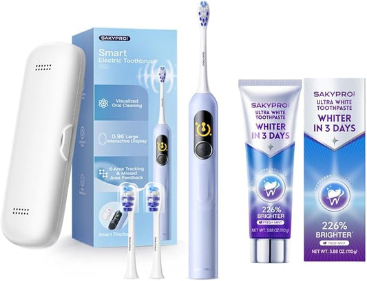 SAKYPRORAL G5S Electric Toothbrush (Blue) + Ultra White Toothpaste