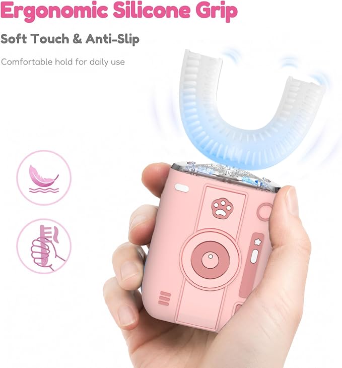 Adult Ultrasonic Electric Toothbrush, 360° Oral Cleaning for Stain & Whitening, IPX7 Waterproof Rechargeable, U-Shape Brush Head×3 + Straight Handle Brush Head×2