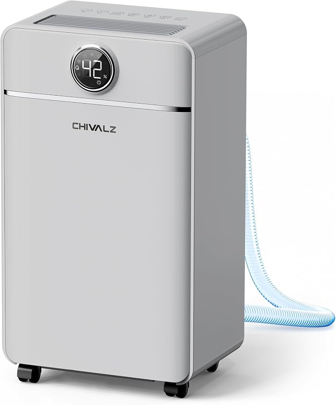 CHIVALZ 1500 Sq.ft Dehumidifier for Basement with Drain Hose, 2026 Upgraded 25 Pints Dehumidifiers for Home, Bedroom, Bathroom, RV, Intelligent Humidity Control, 3 Modes, 24H Timer, Grey 1Pack