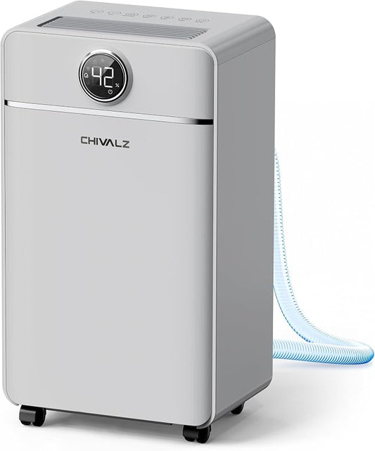 CHIVALZ 1500 Sq.ft Dehumidifier for Basement with Drain Hose, 2026 Upgraded 25 Pints Dehumidifiers for Home, Bedroom, Bathroom, RV, Intelligent Humidity Control, 3 Modes, 24H Timer, Grey 1Pack