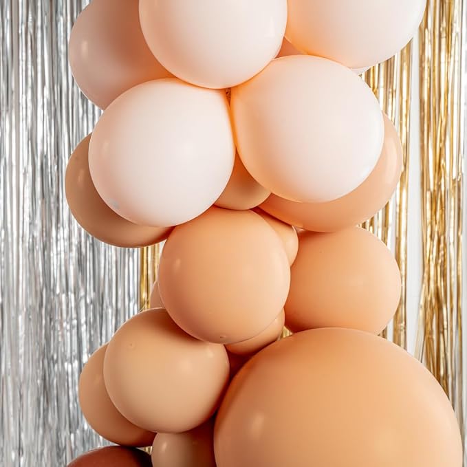 Restaurantware-Balloonify Balloon Garland Set, 1 Party Decoration Kit - 138 Pcs, With Chain, Brown, Beige, & White Latex Balloon Arch Kit, Includes Glue Dots, And Fishing Line
