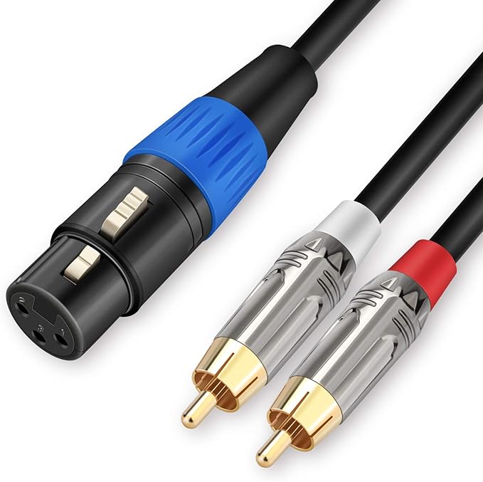 JOLGOO Unbalanced XLR Female to Dual RCA Y Splitter Breakout Cable, 1 XLR Female to 2 RCA Male Y Breakout Cable Adapter Cord, 3.3 Feet
