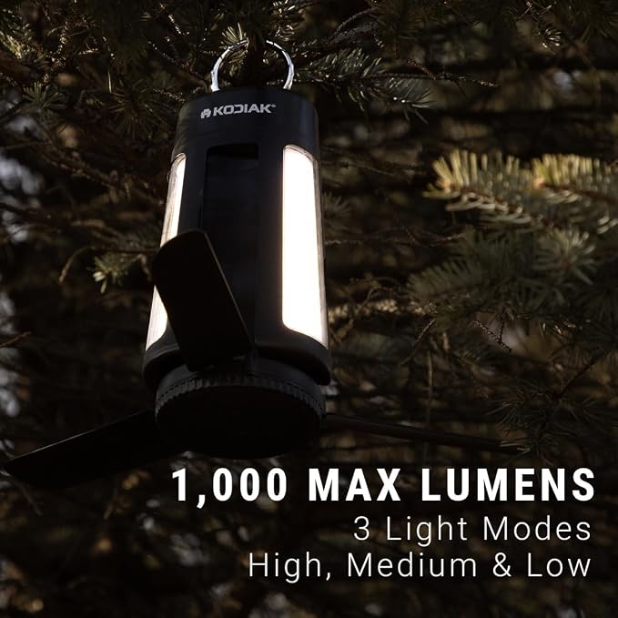Kodiak Klymate Rechargeable Combination Fan Lantern | 2-in-1 LED Camping Tent Light & Multi-Speed Cooling Fan | Built-in USB Power Bank | Charging Cable Included