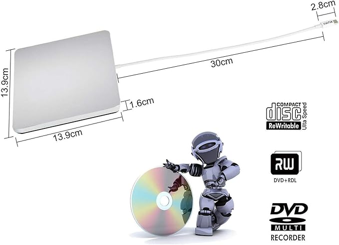 External USB-C SuperDrive DVD CD Drive Portable DVD CD Reader/Burner for Apple-MacBook Air/Pro/iMac/Mini/MacBook Pro/ASUS/DELL/Laptop with USB-C Port Plug and Play (Silver)