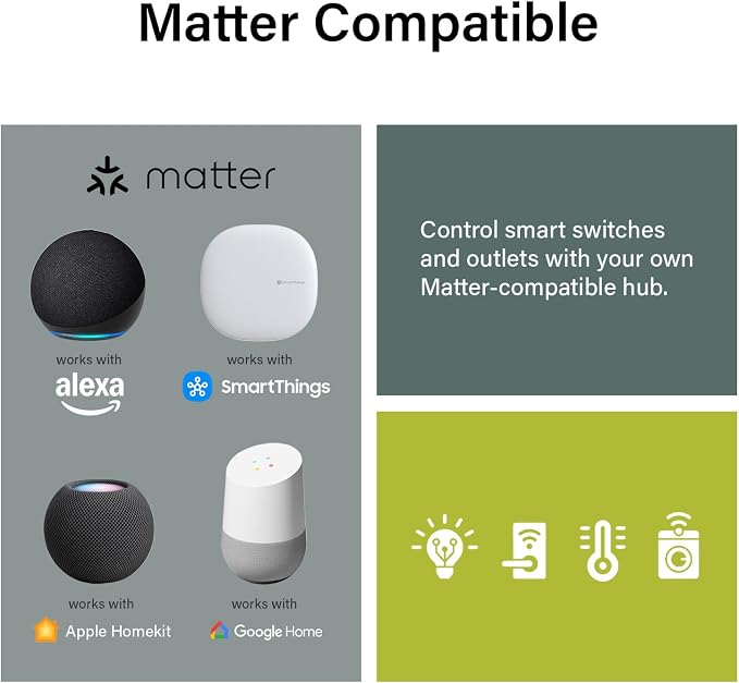 Legrand Radiant® Wi-Fi Matter Smart Plug Matter Hub Required 15A, Easy Setup, Enhanced Compatibility with Apple HomeKit, Google Home, Alexa & SmartThings, Easy Wi-Fi Connectivity w/Matter (1 Pack)