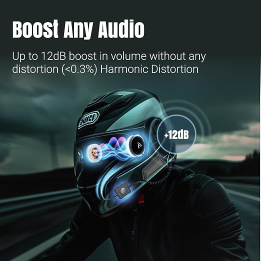 IASUS EAR3H-MK2 Helmet Audio Amplifier 12dB Volume Boost - 3.5mm Input and Output - Compatible with Most Helmet Comms Systems with Headphone Earbud Port