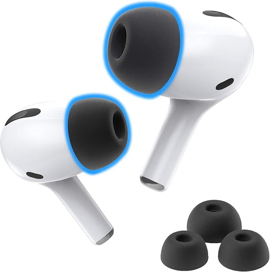 Foam Masters Memory Foam Ear Tips for AirPods Pro 3rd Gen (2025) Only | Comfortable | Secure | Better Noise Cancellation | Version 3.0 Replacement Buds (Small, Med, Large - 3 Pairs, Black)