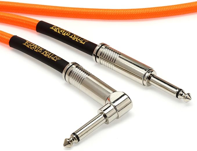 Ernie Ball Braided Instrument Cable, Straight/Angle, 18ft, Neon Orange (P06084)