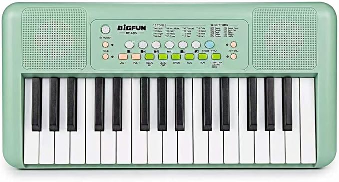 LeeQee 32 Keys Kids Keyboard Piano with Microphone, Double Speakers Toddler Piano Toy for Boys Girls Age 3-6, Portable Educational Musical Instrument, Birthday Gifts (Avocado Green)