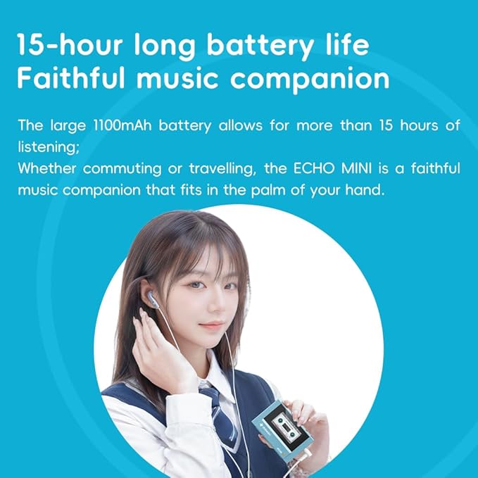 SnowSky/FiiO Echo MINI HiFi Bluetooth MP3 Player, 15Hours Playback, Independent Volume Control with 3.5mm/4.4mm Headphones Outputs (Sky Blue)