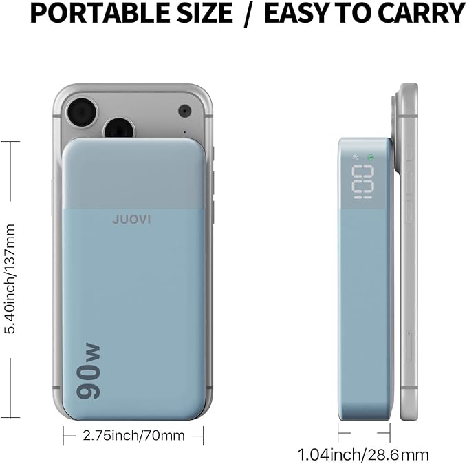JUOVI Laptop Power Bank 20000mAh 90W USB C Portable Charger Fast Charging 4-Port(2C+2A) External Battery Pack for MacBook Laptop iPad iPhone Samsung Steam Deck, Perfect for Travel & Business