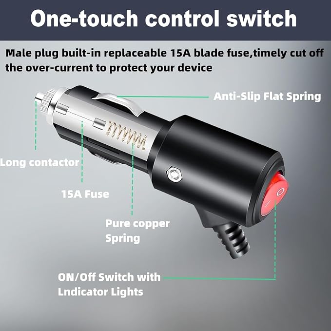 Car Charger for Car Refrigerator Compatible with Alpicool, Bodega, Euhomy, BougeRV, ARB, ICECO, Setpower, JoyTutus Car Refrigerator Power Cord