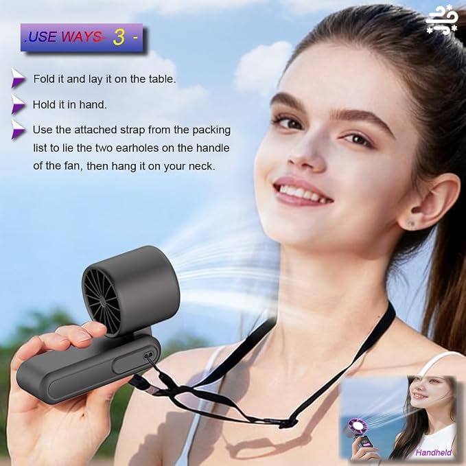 Portable and Foldable 3 in 1 mini ICE-Cooling high speed Turbo fan, 9W Led digital display of 1~199 levels wind speed and power,Brushless motor, Rechargeable dual colors housing(Grey and Purple)
