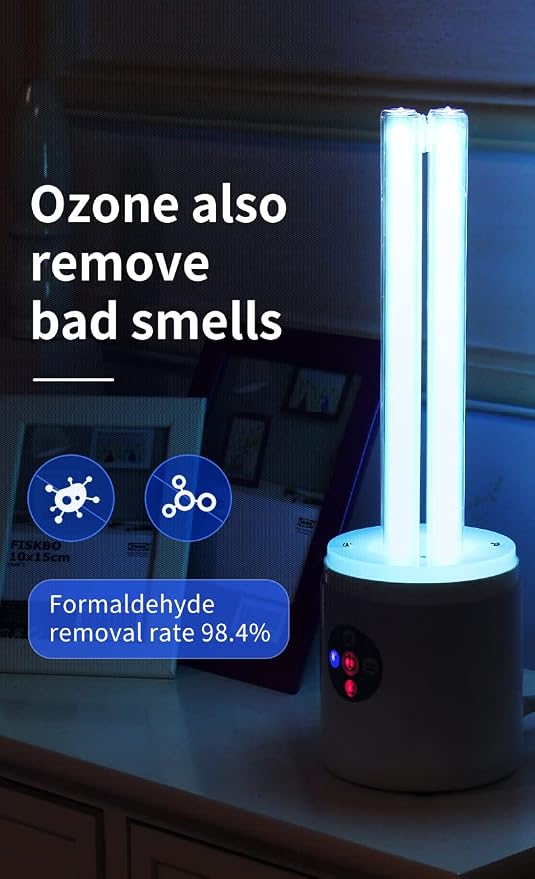 UV Light Sanitizer, 55w 254nm UVC Lamp for Room Surface Disinfection, Kills Bacteria Molds Dust Mites up to 750 sqft, Home/School/Hotel/Travel, 1Y Warranty (Blue with Ozone)