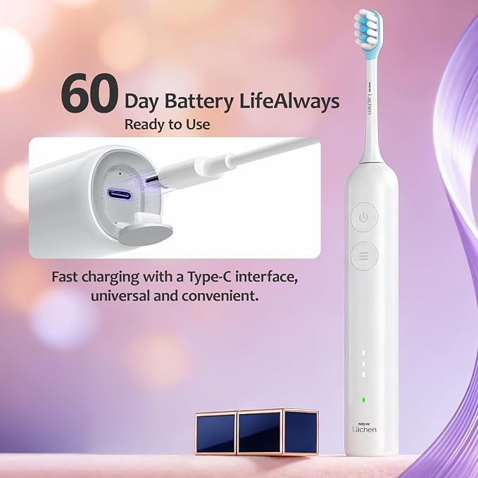 MGW Electric Toothbrush - Sonic Electric Toothbrush for Adults,Smart Timers & 3 Modes (3 Intensity Levels Each), IPX8 Waterproof, 4 Brush Heads, Travel Case, White
