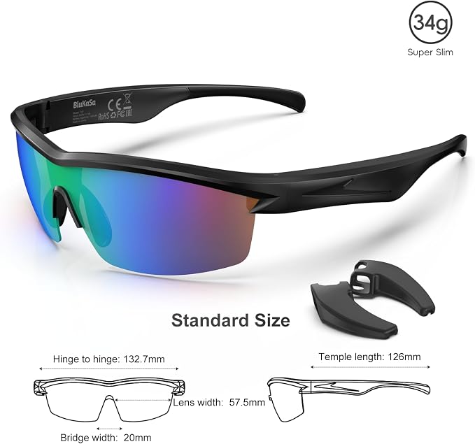 Bluetooth Audio Smart Glasses for Cycling Running Driving | Polarized Sports Sunglasses with Open-Ear Speakers, Hands-Free Calls, Voice Assistant, UV Protection, IPX5 Waterproof for Hiking Fishing