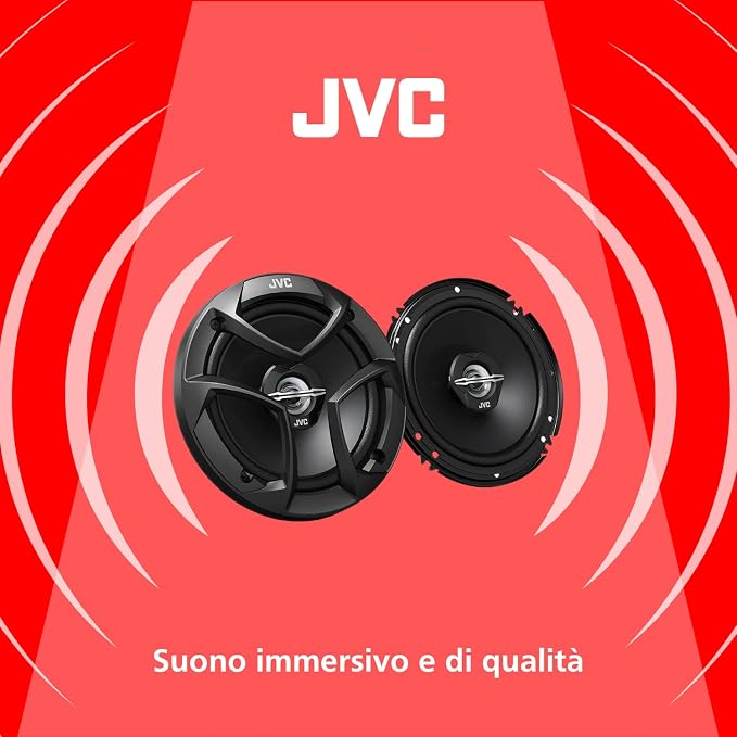JVC CS-J620 300W 6.5" CS Series 2-Way Coaxial Car Speakers, Set of 2, 6.5" Mica Cone Woofer & 1" PEI Tweeter, Hybrid Surround, Easy Installation