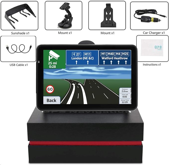 Car GPS Navigation, Latest 2025 Map 7 inch Touch Screen Car GPS, Voice Turn Direction Guidance, Support Speed and Red Light Warning, Install The Latest Map of The United States