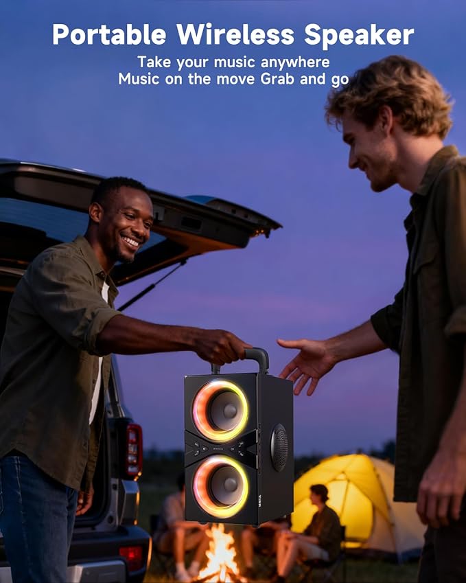 YIER Party Bluetooth Speaker:80W Peak Large Stereo Sound for Outdoor,Deep Bass,TWS,Loud with Lights,Portabe Wireless Big Speakers with Long Playtime,House,Projector,Movie