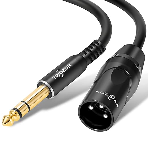 Twozoh XLR Male to 1/4 Inch Jack TRS Cable, Balanced 6.35mm Plug to 3 Pin XLR, Quarter Inch Stereo Guitar Cable 6.6FT (Professional/HiFi)